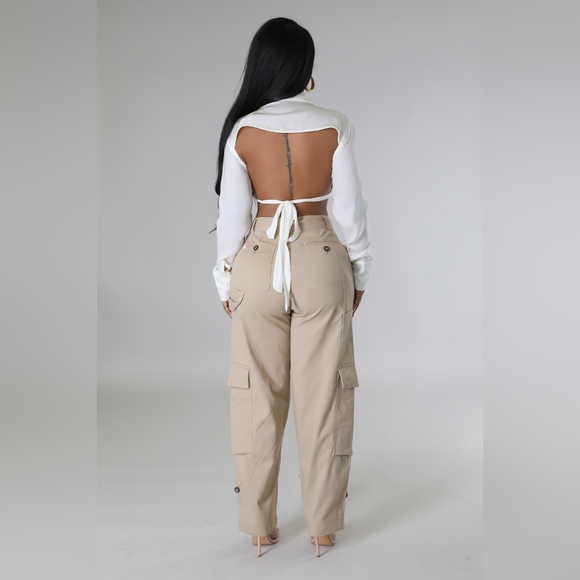 038. Carpenter Khaki High Waisted Wide Leg Trouser - Picture 4 of 4